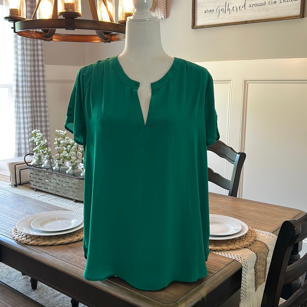 Pleione Dillards Green Short Sleeve Top Career M